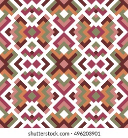 Abstract seamless universal pattern for design. Vector geometric background of triangles and squares in red color. Texture for wallpaper, textile, clown, carpeting, warp, book cover. 