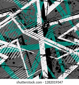 Abstract seamless urban grunge pattern. Grungy geometric repeated backdrop for boy, sport textile clothes, wrapping paper.