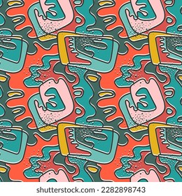 Abstract seamless urban pattern with wave colorful shapes