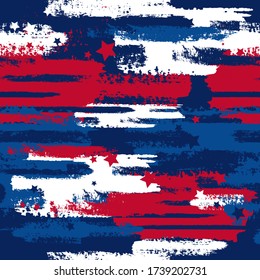 Abstract seamless USA colors grunge pattern. American flag repeats print.