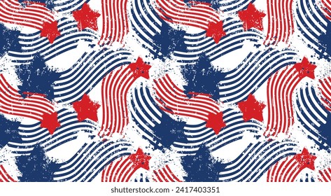 Abstract seamless USA colors grunge pattern. American flag repeats print.