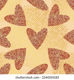 Abstract seamless valentine pattern with red hearts on a golden background