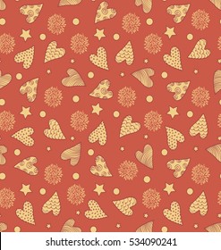 Abstract Seamless Valentine's Cute Pattern With Hearts, Flowers And Stars