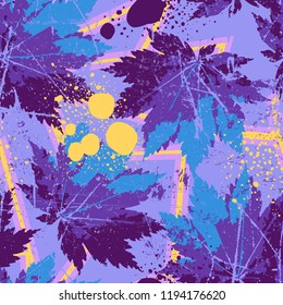 Abstract seamless vector autumn pattern. Fall texture. Grunge leaves background. Season illustration for September, October and November.
