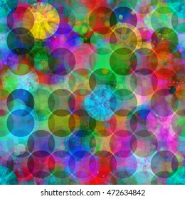 Abstract seamless vector background with circles. Colorful pattern. Watercolor effect. Overlay transparency, overlap.