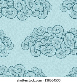 Abstract seamless vector background with clouds. Blue sky background.