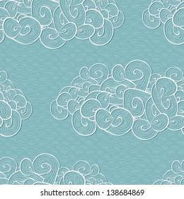 Abstract seamless vector background with clouds. Blue sky background.