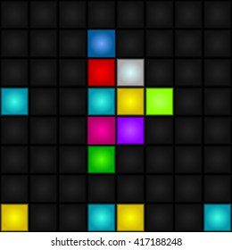 Abstract, seamless, vector background - colorful pixel arrow forward. LED-Display. Futuristic.