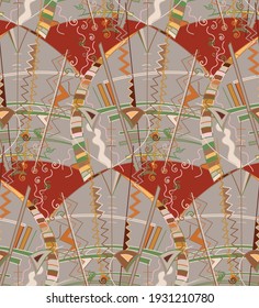 Abstract seamless vector background with fancy curved shapes in graffiti wall style. Cubism art design elements. Modern mystic natural spiritual idea. Futuristic geometry in hand drawing line.