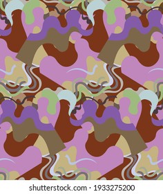 Abstract seamless vector background with fancy curved shapes in graffiti wall style. Cubism art design elements. Modern mystic natural spiritual idea. Futuristic geometry in hand drawing line.