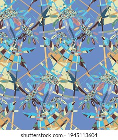Abstract seamless vector background with fancy curved shapes in graffiti wall style. Cubism art design elements. Modern mystic natural spiritual idea. Futuristic geometry in hand drawing line.