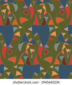 Abstrakter, nahtloser Vektorhintergrund mit fantasievollen Formen im Graffiti-Stil. Cubism Kunst Design Elemente. Moderne mystische natürliche spirituelle Idee. Futuristische Geometrie in Handzeichnung.