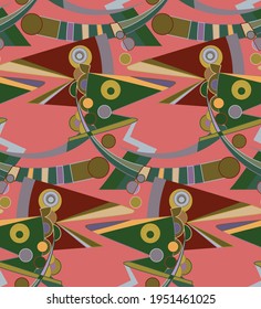 Abstract seamless vector background with fancy curved shapes in graffiti wall style. Cubism art design elements. Modern mystic natural spiritual idea. Futuristic geometry in hand drawing line.