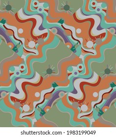 Abstract seamless vector background with fancy curved shapes in graffiti wall style. Cubism art design elements. Modern mystic natural spiritual idea. Futuristic geometry in hand drawing line.