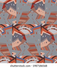 Abstract seamless vector background with fancy curved shapes in graffiti wall style. Cubism art design elements. Modern mystic natural spiritual idea. Futuristic geometry in hand drawing line.