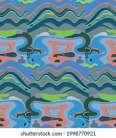 Abstract seamless vector background with fancy curved shapes in graffiti wall style. Cubism art design elements. Modern mystic natural spiritual idea. Futuristic geometry in hand drawing line.