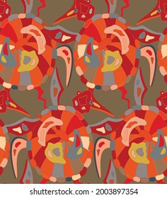 Abstract seamless vector background with fancy curved shapes in graffiti wall style. Cubism art design elements. Modern mystic natural spiritual idea. Futuristic geometry in hand drawing line.