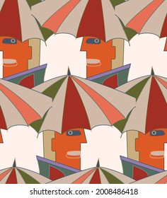 Abstract seamless vector background with fancy curved shapes in graffiti wall style. Cubism art design elements. Modern mystic natural spiritual idea. Futuristic geometry in hand drawing line.