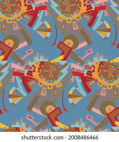 Abstract seamless vector background with fancy curved shapes in graffiti wall style. Cubism art design elements. Modern mystic natural spiritual idea. Futuristic geometry in hand drawing line.