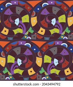 Abstract seamless vector background with fancy curved shapes in graffiti wall style. Cubism art design elements. Modern mystic natural spiritual idea. Futuristic geometry in hand drawing line.