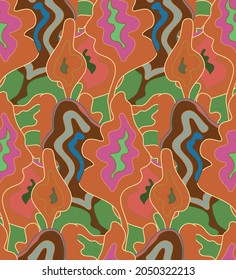 Abstract seamless vector background with fancy curved shapes in graffiti wall style. Cubism art design elements. Modern mystic natural spiritual idea. Futuristic geometry in hand drawing line.