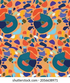 Abstract seamless vector background with fancy curved shapes in graffiti wall style. Cubism art design elements. Modern mystic natural spiritual idea. Futuristic geometry in hand drawing line.