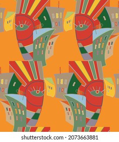 Abstract seamless vector background with fancy curved shapes in graffiti wall style. Cubism art design elements. Modern mystic natural spiritual idea. Futuristic geometry in hand drawing line.