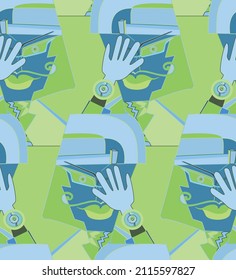 Abstract seamless vector background with fancy curved shapes in graffiti wall style. Cubism art design elements. Modern mystic natural spiritual idea. Futuristic geometry in hand drawing line.