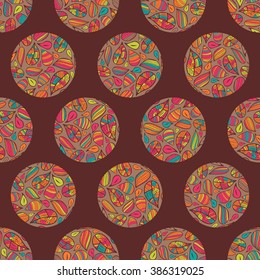 Abstract seamless vector background. Floral ornament. Circles.
