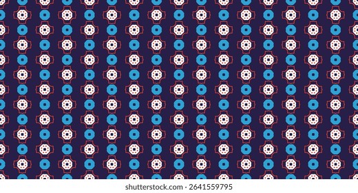 Abstract seamless vector background with geometric shapes. Endless texture in vibrant contrast palette for printing on fabric, clothing, wallpaper, textile.