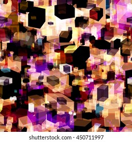 Abstract seamless vector background. Hexagons. Parallelepiped. Overlay transparency, overlap. For fabrics, wrapping paper, printing. Watercolor effect.
