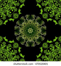 Abstract seamless vector background. Mandala doodle pattern with hand-drawn ethnic motifs.