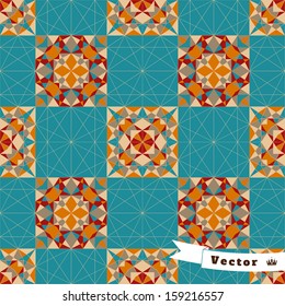 Abstract seamless vector background. Multicolored figures and grid.