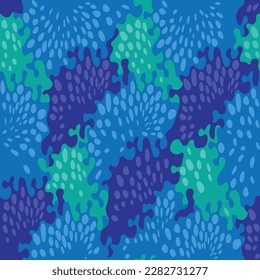 Abstract seamless vector background pattern. Corrals, sea, nature. Blue and turquoise color palette
