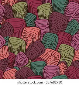 Abstract seamless vector background. Psychedelic vintage pattern. Ornament in style of the sixties. Template for fabric, wallpaper, textiles, blankets, carpets.