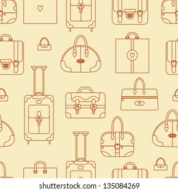 Abstract seamless vector background with shopping bags, handbags, plastic bag. Can be used for textile, web design and many other cases.