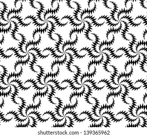Abstract seamless vector black and white thorny pattern with stylized twist six stars.