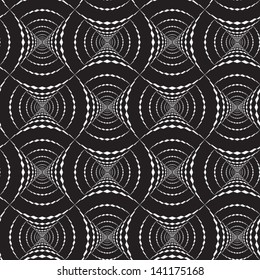 Abstract seamless vector black and white inverted perspective pattern with twisted tunnels. Easy to change the colors.