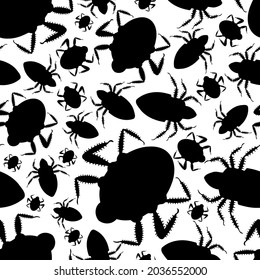 Abstract seamless vector black and white lined pattern of illustrations design of bugs. The design is perfect for textiles, decorations, backgrounds, advertisements, halloween items