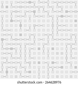 Abstract seamless vector circuit labyrinth monochrome pattern - gray squares and connections. Eps8