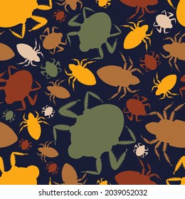 Abstract seamless vector colorful lined pattern of illustrations design of bugs. The design is perfect for textiles, decorations, backgrounds, advertisements, halloween items