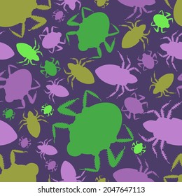 Abstract seamless vector colorful lined pattern of illustrations design of bugs. The design is perfect for textiles, decorations, backgrounds, advertisements, halloween items