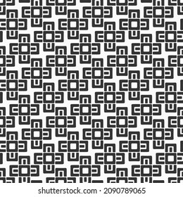 Abstract seamless vector croll tiles pattern. Geometric cross shapes ornament. Repeating tiles, filled shapes. Black and white vector background.