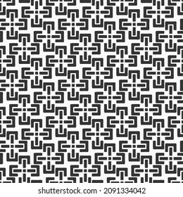 Resumen del patrón de mosaicos cruzados vectoriales sin fisuras. Ornamento de formas de cruz geométrica. Baldosas repetitivas, formas rellenas. Fondo vectorial blanco y negro.