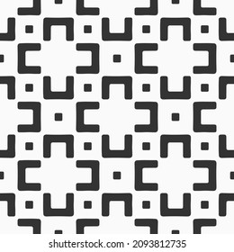 Resumen del patrón de mosaicos cruzados vectoriales sin fisuras. Ornamento de formas de cruz geométrica. Baldosas repetitivas, formas rellenas, cuadrados. Fondo vectorial blanco y negro.
