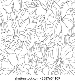 abstract seamless vector flower pattern on outline