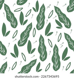 Patrón abstracto de hojas verdes vectoriales sin costuras con elementos dibujados a mano. Para fondo de medios sociales papel tapiz de embalaje