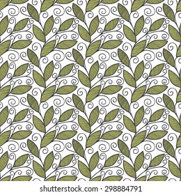 Abstract seamless vector green leaves with curls and branches. cloth. wallpaper.