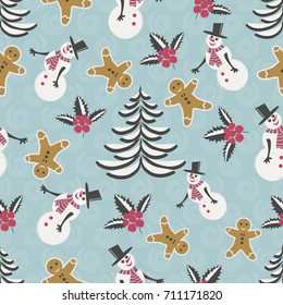 Abstract seamless vector illustration. Decorative Christmas tree, Christmas symbols