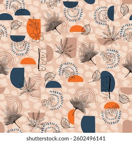abstract seamless vector leaves pattern on brown